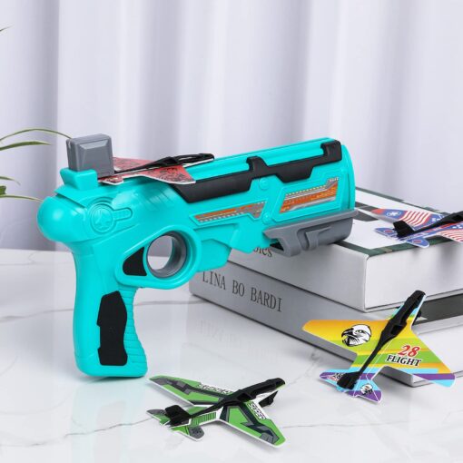 Bubble Catapult Plane Toy Airplane, Foam Air battle continuous launch, One-Click Ejection Model With 4 Pack Airplane Foam plane, Pistol Launcher Outdoor Sports Glider Airplane Fun Toy for Kids and Boy (Orange) - Image 2