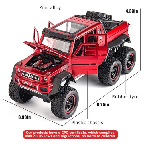 Toy Car for Kids - Diecast Exclusive Metal Pull Back Car Scale Model with Sound & Light, Mini Auto Toys for Kids (1:24 AMG 6x6 - White) - Image 3