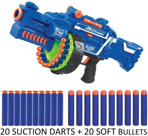 New Kid Toy Battery Operated Crazy Machine Gun Blaster with 40 Foam Bullets (Blue) - Image 2