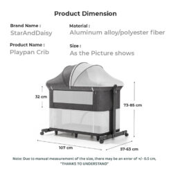 StarAndDaisy 10 in 1 Baby Crib Cradle with Height Adjustments with Detachable Mosquito Net and Storage Basket