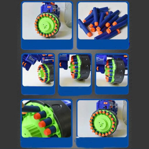New Kid Toy Battery Operated Crazy Machine Gun Blaster with 40 Foam Bullets (Blue) - Image 8