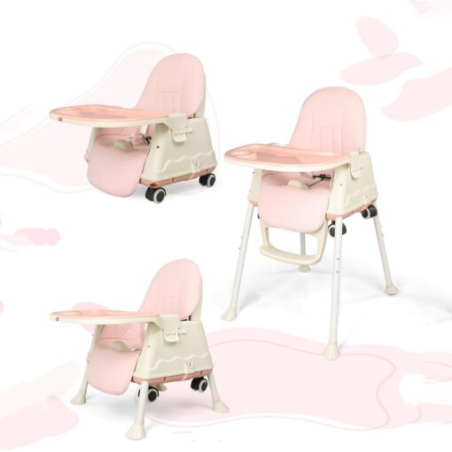StarAndDaisy 4 in 1 Comfort High Chair for Baby & Kids - Convertible Booster Seat with Detachable Food Tray - Pink