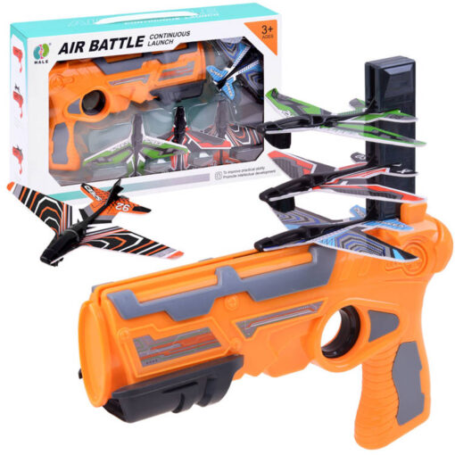 Bubble Catapult Plane Toy Airplane, Foam Air battle continuous launch, One-Click Ejection Model With 4 Pack Airplane Foam plane, Pistol Launcher Outdoor Sports Glider Airplane Fun Toy for Kids and Boy (Orange)