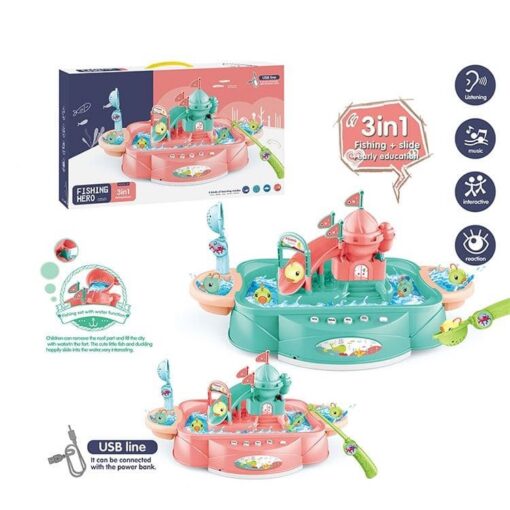 Blossom 23 Pcs Playing Water Paradise Fishing Game Chair Set (Battery Operated) with Paddling Game,Electric Rotation - Image 7