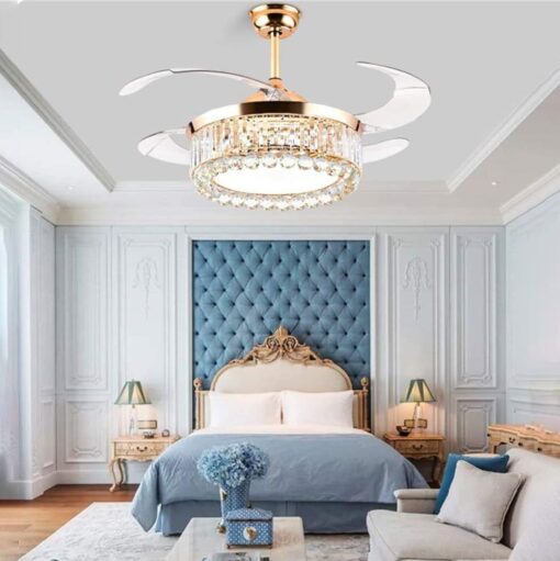 SND Home Decor Luxury Crystal Ceiling Fan with Light Remote Control Retractable Blades Lighting Fixtures 3 Speeds 3 Color Changes Luxury Chandelier , Silent Motor With LED Bulbs Included (Gold | 42inch) - Image 3