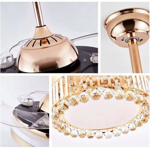 SND Home Decor Luxury Crystal Ceiling Fan with Light Remote Control Retractable Blades Lighting Fixtures 3 Speeds 3 Color Changes Luxury Chandelier , Silent Motor With LED Bulbs Included (Gold | 42inch) - Image 4