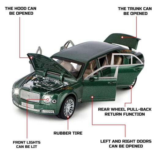 XLG 1:24 Diecast Metal Model Cars Light Pullback Scale Model Cars (Bentley Mulsanne Extended | M929F-1) - Image 2