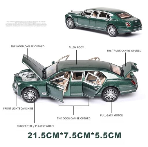 XLG 1:24 Diecast Metal Model Cars Light Pullback Scale Model Cars (Bentley Mulsanne Extended | M929F-1) - Image 4