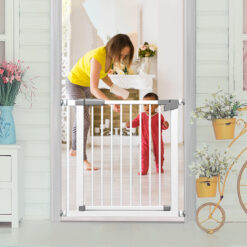 StarAndDaisy Metal Doorways Baby Gate With Door Walk Through Easy Step No Need Tools No Drilling 83 by 90 cm White
