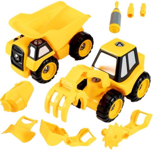 Take Apart Construction Vehicles 2 in 1 - STEM Building Set with 6 Detachable Interchangeable Attachments Engineering Assemble Toy Set for Kids Assembly Learning Play Kit - Image 2