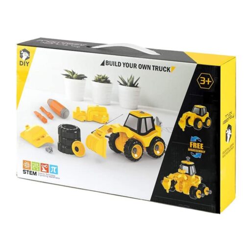 Take Apart Construction Vehicles 2 in 1 - STEM Building Set with 6 Detachable Interchangeable Attachments Engineering Assemble Toy Set for Kids Assembly Learning Play Kit