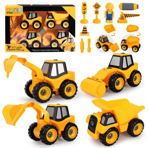Take-Apart Construction Vehicles Excavators Truck Toy, 4 in 1 DIY Building Educational Gift Toy set, suitable for Boys and Girls 3 4 5 years old