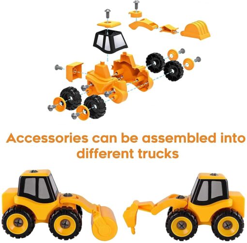 Take-Apart Construction Vehicles Excavators Truck Toy, 4 in 1 DIY Building Educational Gift Toy set, suitable for Boys and Girls 3 4 5 years old - Image 3