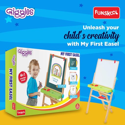Giggles My First Easel for Kids -  4 in 1 Double Sided Wooden Easel Board, Multicolor with Alphabet and Numbers Age 3 and Above - Image 5