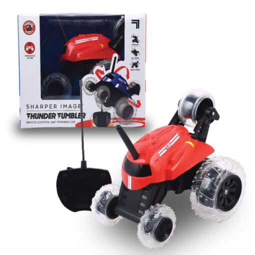 Sharper Image Thunder Tumbler Stunt Wireless Remote Controlled Car 360° Rotating High Speed Off Road Top Brand in USA Red Color RC Car for Kids 6 Years+ Birthday Gift Outdoor All Terrain