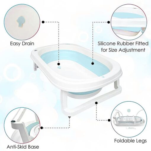 StarAndDaisy Best Portable Bathtub for Baby and Infant Expandable/ Collapsible Tub for Kids, Safe Bathing Tub for Babies, Infants From 0-12 Months W/ Drain Plug, Anti-Slip Skid Proof Bathtub-Blue - Image 4