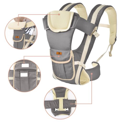 StarAndDaisy Multipurpose Strong Baby Carrier with Upgraded Breathable Air Fabric & Ergonomic Design Cushion Padding for Baby Comfort - Grey - Image 7