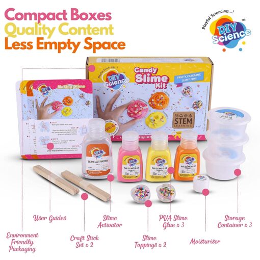 Diy Science Candy Slime Kit - Premium Slime Making Kit, 6 to 99 Years, Thick PVA Slime Glue in Pineapple and Orange Fragrance, Strawberry, Fruit Slices, Vermicelli, Slime Activator, Exotic Sprinkles - Image 3