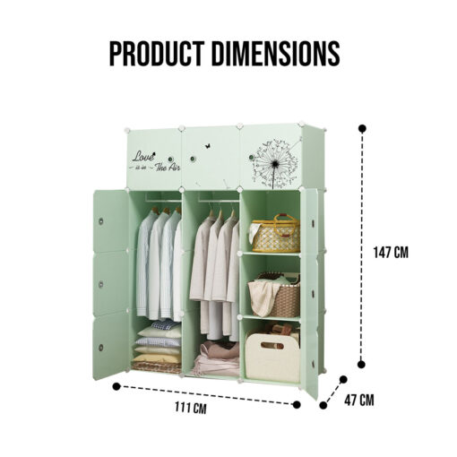 [Refurbished] StarAndDaisy Portable Storage Cubes-14 x14 Cube (12 Cubes)-More Stable (add Metal Panel) Cube Shelves with Doors Wardrobe for Kids/Babies (Multicolor Green) - Image 12