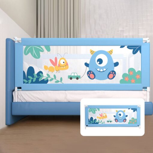 StarAndDaisy Elegant Heightened Bed Guardrail- With Lift, Snap Design, Seamless connection with mattress for newborn till 12 years (Standard | Blue | Pack Of 1 | 1.8 Meter)