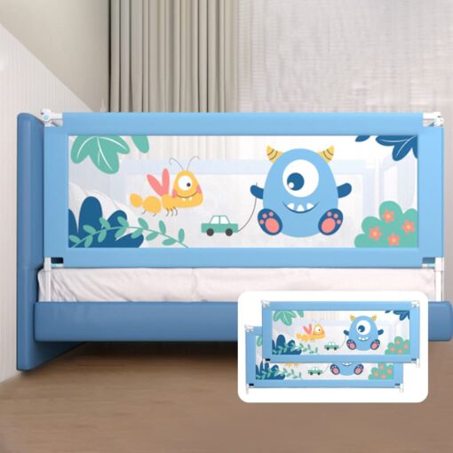 StarAndDaisy Elegant Heightened Bed Guardrail- With Lift, Snap Design, Seamless connection with mattress for newborn till 12 years (Blue | Pack Of 2 | 1.8 Meter)