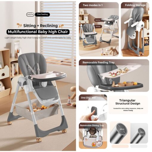 [Refurbished] StarAndDaisy Galaxy Star Baby High Chair | Foldable Feeding Chair | Strong Dining Chair for baby with height adjustment | For 6 months to 4 years old (Grey | With Storage Basket) - Image 3