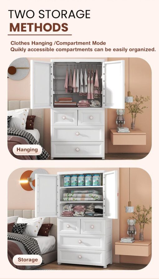 StarAndDaisy Kids Wardrobe Storage Convertible/Collapsible Almirah - White (H-135cm x W-65cm x D-38cm) - Image 5