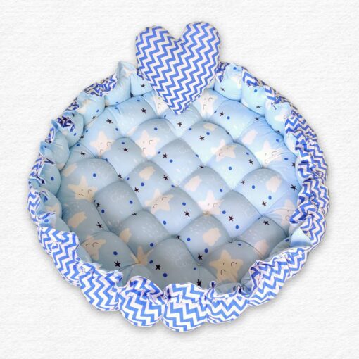 StarAndDaisy Round Baby Tub Bed With 5 Baby Pillow Luxury Baby Mattress Bed Sleeper Bedding Set Co-Sleeper, Rich Cotton Fabric with R-Filled Ultra-Soft Comfortable for Newborn to Toddlers (Sky Blue) - Image 3