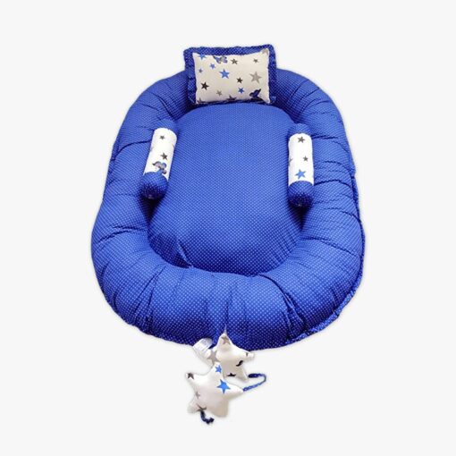 StarAndDaisy Baby Nest Bed with 3 Baby Pillow Luxury Baby Mattress Bed Sleeper Bedding Set co-Sleeper, Safe Cotton Fabric with R-Filled Ultra-Soft Comfortable for Newborn to Toddlers (White & Blue) - Image 2