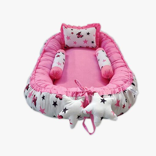 StarAndDaisy Baby Nest Bed with 3 Baby Pillows - Luxury Baby Mattress Sleeper Bedding Set for Newborn to Toddlers - Pink and White - Image 5
