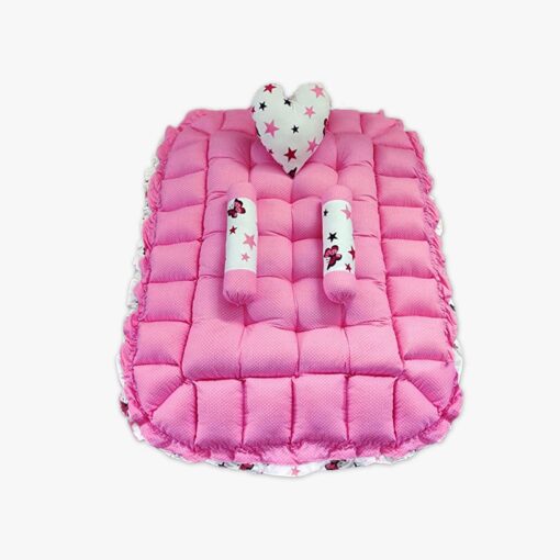 StarAndDaisy Rectangle Baby Tub Bed With 5 Baby Pillow Luxury Baby Mattress Bed Sleeper Bedding Set Co-Sleeper, Rich Cotton Fabric with R-Filled Ultra-Soft Comfortable for Newborn to Toddlers (Pink & White) - Image 3