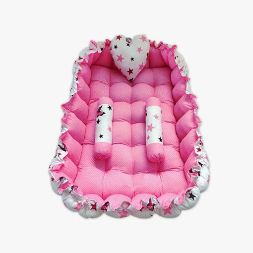 StarAndDaisy Rectangle Baby Tub Bed With 5 Baby Pillow Luxury Baby Mattress Bed Sleeper Bedding Set Co-Sleeper, Rich Cotton Fabric with R-Filled Ultra-Soft Comfortable for Newborn to Toddlers (Pink & White) - Image 2