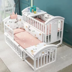 StarAndDaisy 12 in 1 Baby Cot Bed with Convertible Feature and Mosquito Net (Premium White)