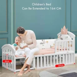 StarAndDaisy 12 in 1 Baby Cot Bed with Convertible Feature and Mosquito Net (Premium White)