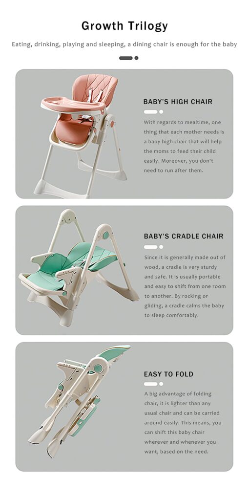 StarAndDaisy Let's Eat Multifunction Baby High Chair, Foldable Feeding Chair, Strong Dining Chair For Baby With Height Adjustment For 6 months to 4 years old (Pink) - Image 4
