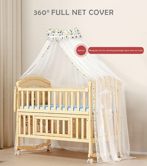 StarAndDaisy 12 in 1 Baby Wooden Cot Bed, Convertible Manual Cradle with Mattress, Bumper Set, Mosquito Net & Adjustable Stand (Natural Wood | With Mattress & Bumper Set) - Image 2