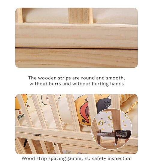 StarAndDaisy 12 in 1 Baby Wooden Cot Bed, Convertible Manual Cradle with Mattress, Bumper Set, Mosquito Net & Adjustable Stand (Natural Wood | With Mattress & Bumper Set) - Image 18