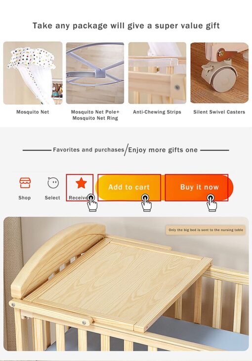 StarAndDaisy 12 in 1 Baby Wooden Cot Bed, Convertible Manual Cradle with Mattress, Bumper Set, Mosquito Net & Adjustable Stand (Natural Wood | With Mattress & Bumper Set) - Image 19