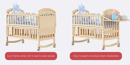 StarAndDaisy 12 in 1 Baby Wooden Cot Bed, Convertible Manual Cradle with Mattress, Bumper Set, Mosquito Net & Adjustable Stand (Natural Wood | With Mattress & Bumper Set) - Image 20