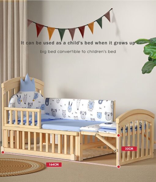 StarAndDaisy 12 in 1 Baby Wooden Cot Bed, Convertible Manual Cradle with Mattress, Bumper Set, Mosquito Net & Adjustable Stand (Natural Wood | With Mattress & Bumper Set) - Image 6