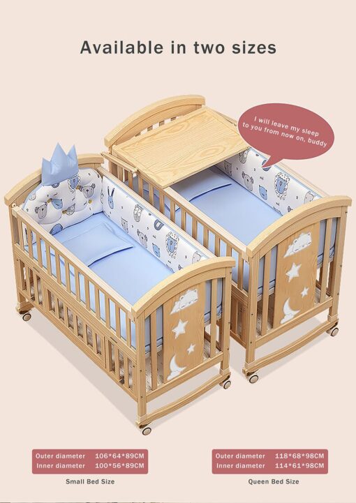 StarAndDaisy 12 in 1 Baby Wooden Cot Bed, Convertible Manual Cradle with Mattress, Bumper Set, Mosquito Net & Adjustable Stand (Natural Wood | With Mattress & Bumper Set) - Image 8