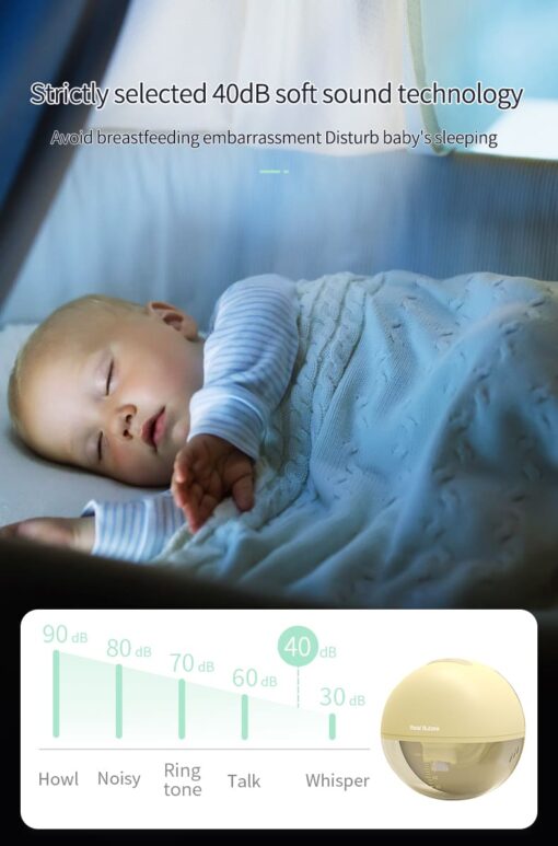 Real Bubee Wearable Electrical Breast Pump 9 Levels Hands Free Breast Pump with Memory Function Free Milk Bags (Yellow) - Image 10