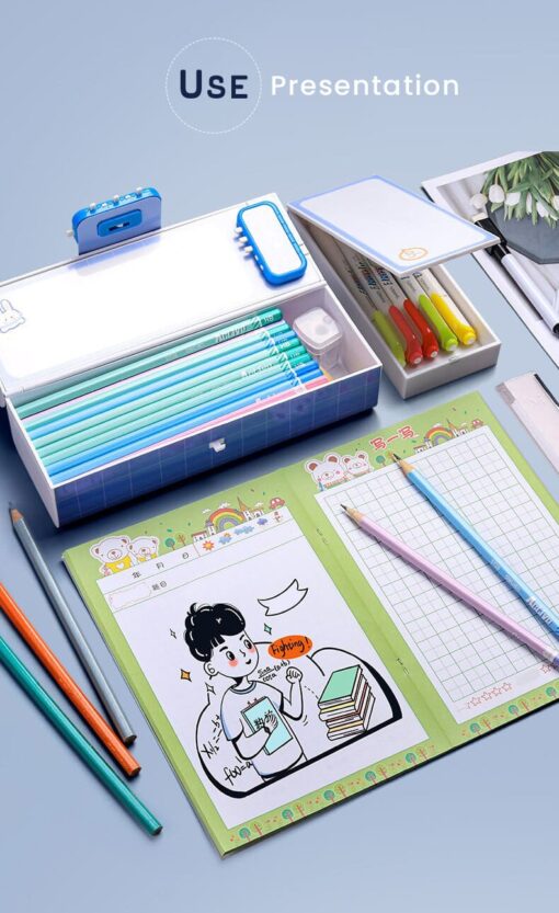 Kids Pencil Box Stationary Set with Different compartments for Storage of Kids Essentials (Treasure Box Blue) - Image 13