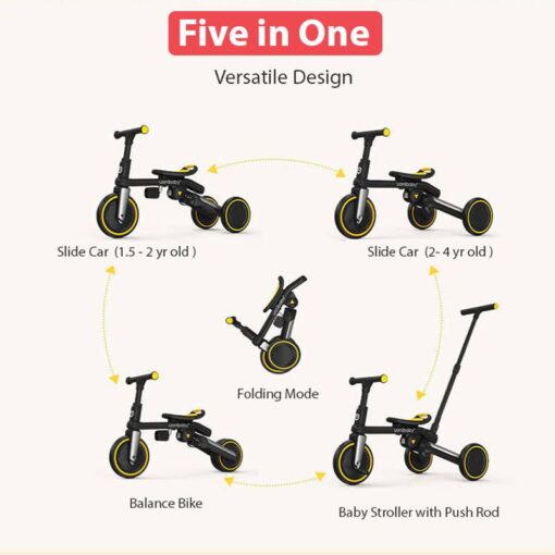 5 in 1 Tricycle for Kids with Parent Handle &  Convertible Feature Luxury Design - Uonibaby, Pink White - Image 4