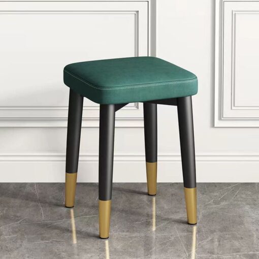 SND Homes Light Luxury Dining Chair, Stackable Simple Modern Dining Table and Stool, Black Gold Leg Leather Stool, Suitable for Dining Room and Bedroom (Black Gold Legs Technology Cloth - Dark Green)