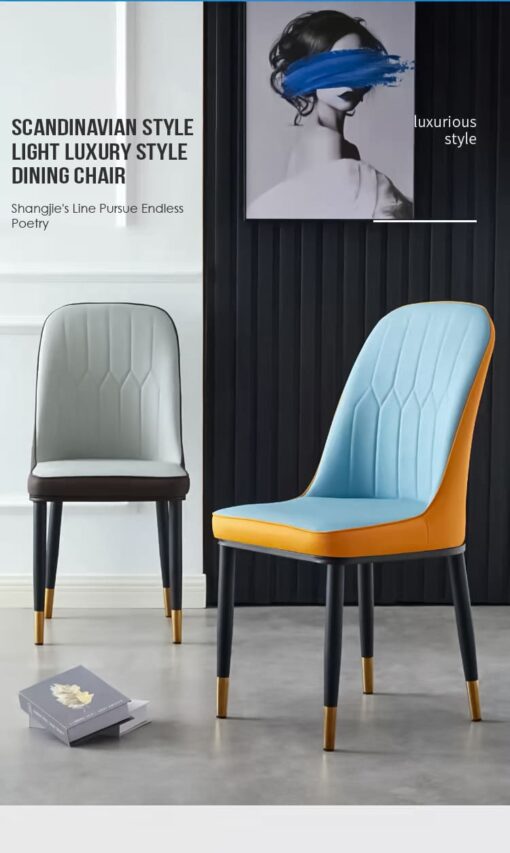 SND Homes Dining Chair Nordic Simple Modern Living Room Chair Fashion Light Luxury Metal Dressing Stool Sponge Balcony Leisure Furniture (Grey & Brown) - Image 2