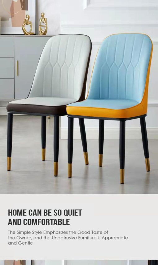 SND Homes Dining Chair Nordic Simple Modern Living Room Chair Fashion Light Luxury Metal Dressing Stool Sponge Balcony Leisure Furniture (Grey & Brown) - Image 6