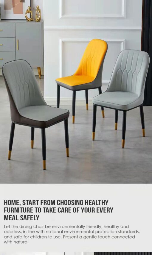 SND Homes Dining Chair Nordic Simple Modern Living Room Chair Fashion Light Luxury Metal Dressing Stool Sponge Balcony Leisure Furniture (Grey & Brown) - Image 7