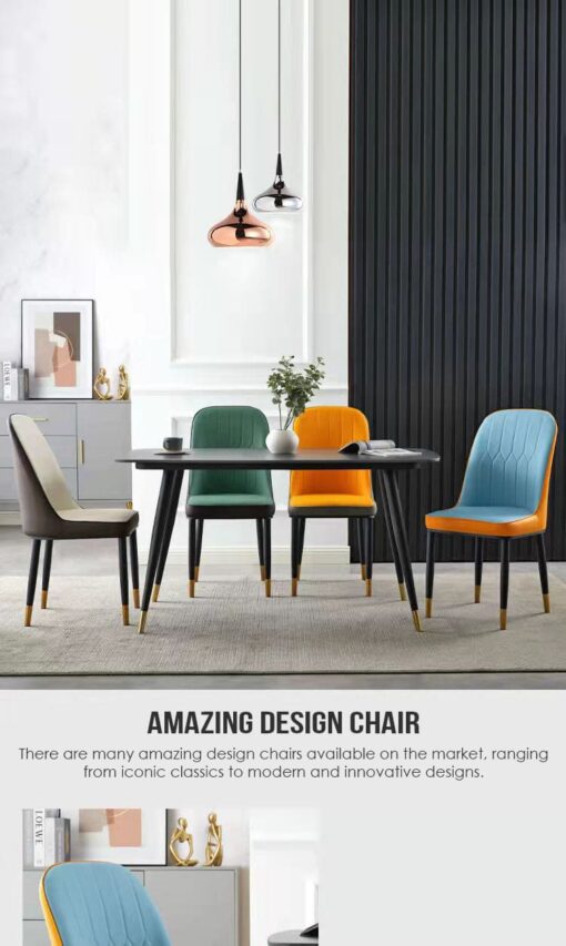 SND Homes Dining Chair Nordic Simple Modern Living Room Chair Fashion Light Luxury Metal Dressing Stool Sponge Balcony Leisure Furniture (Grey & Brown) - Image 8