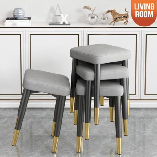 SND Homes Light Luxury Dining Chair, Stackable Simple Modern Dining Table and Stool, Black Gold Leg Leather Stool, Suitable for Dining Room and Bedroom (Black Legs Tech Cloth - Orange) - Image 2
